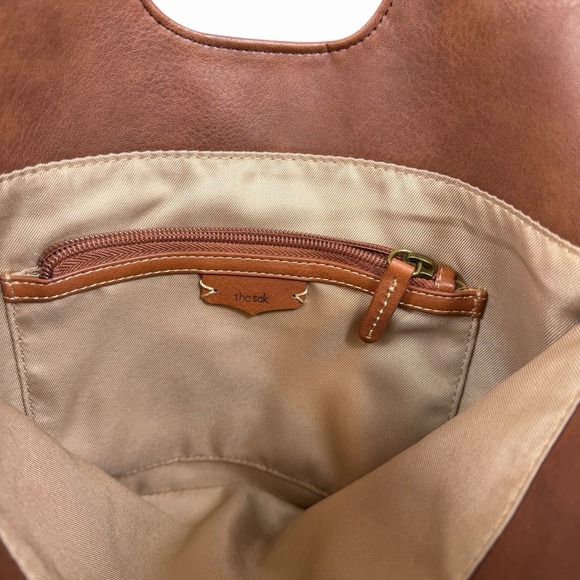 The SAK Embossed Sierra Leather Tote Shoulder Hobo Handbag Boho Fringe Indie - Picture 6 of 9